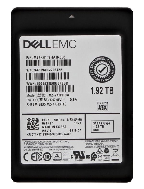 Samsung SM883 MZ-7KH1T9A Mixed Use SSD 1.92 TB SATA 6Gb/s DELL OEM Brand New | USED Main image