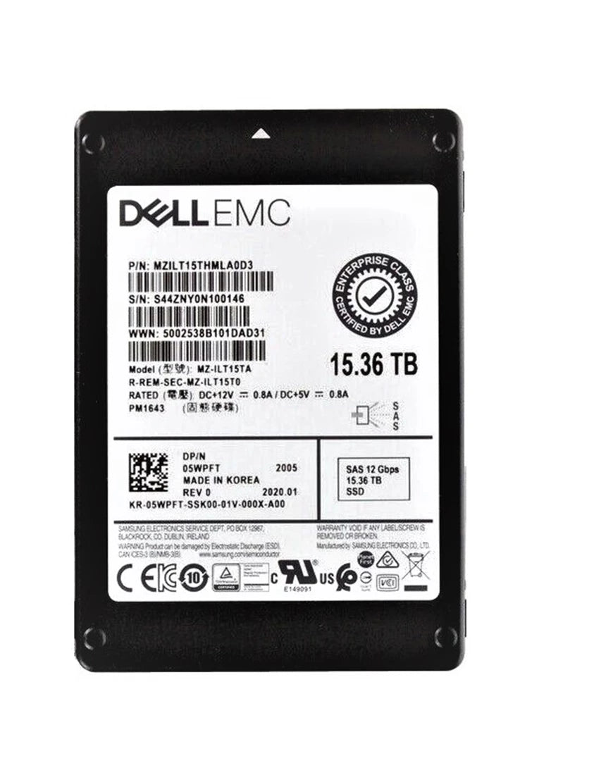 三星 PM1643 MZ-ILT15TA SSD 15.36 TB SAS 12Gb/s 戴爾 OEM |用過的