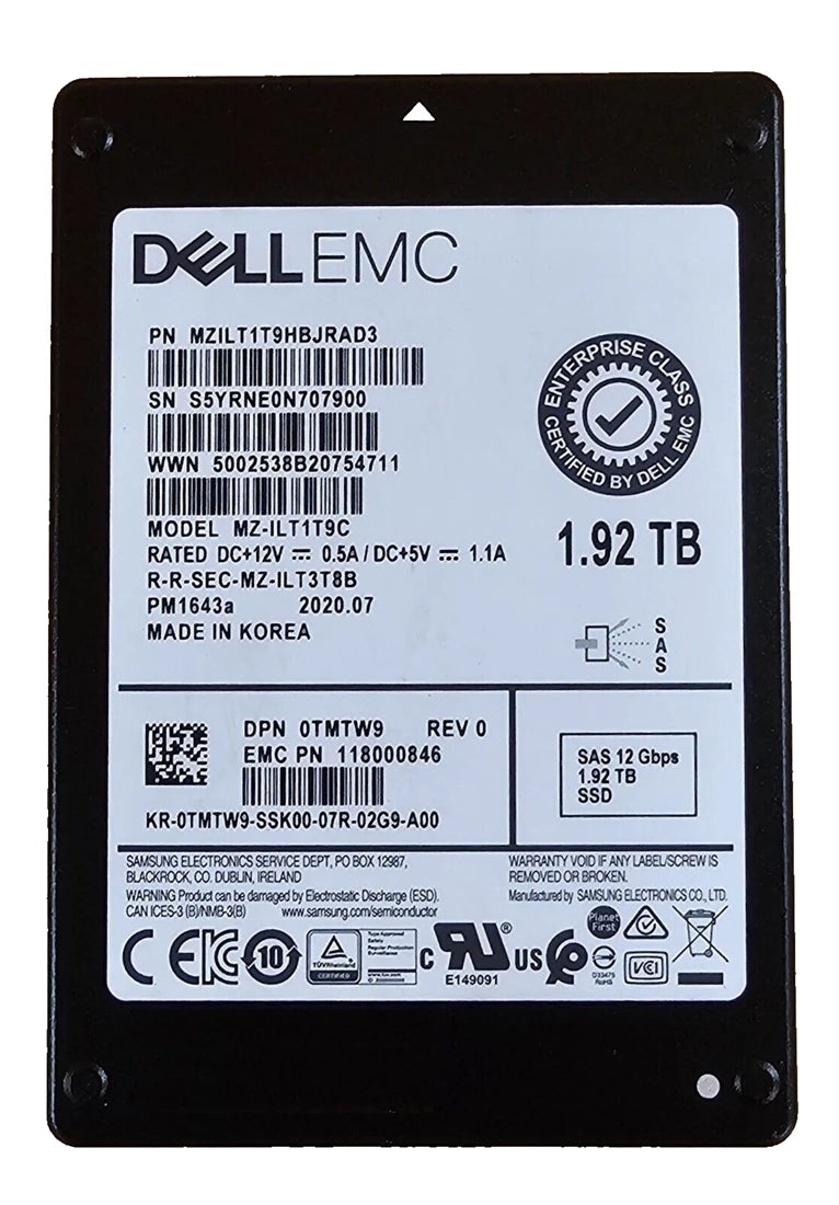 Samsung PM1643a MZILT1T9HBJRAD3 SSD 1.92 TB SAS 12Gb/s DELL OEM Brand New | USED