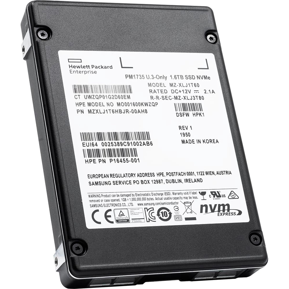 三星 PM1735 MZ-XLJ1T60 混合用途 SSD 1.6 TB PCIe 4.0 x8 (NVMe) HPE OEM |用過的 主圖