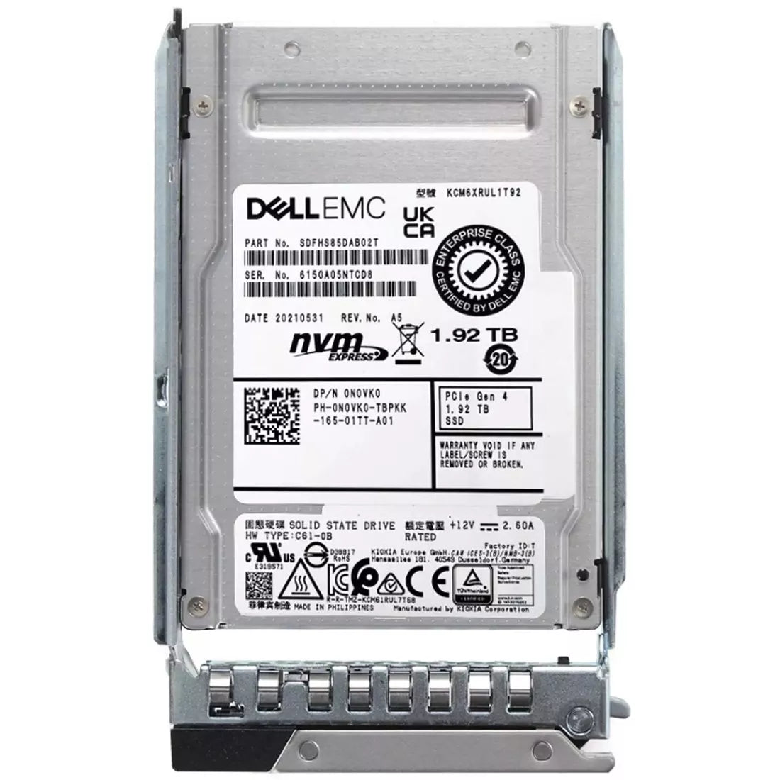 Dell N0VK0 1.92Tb PCIe Gen4.0 NVMe U.2 2.5-Inch Read Intensive SSD | USED