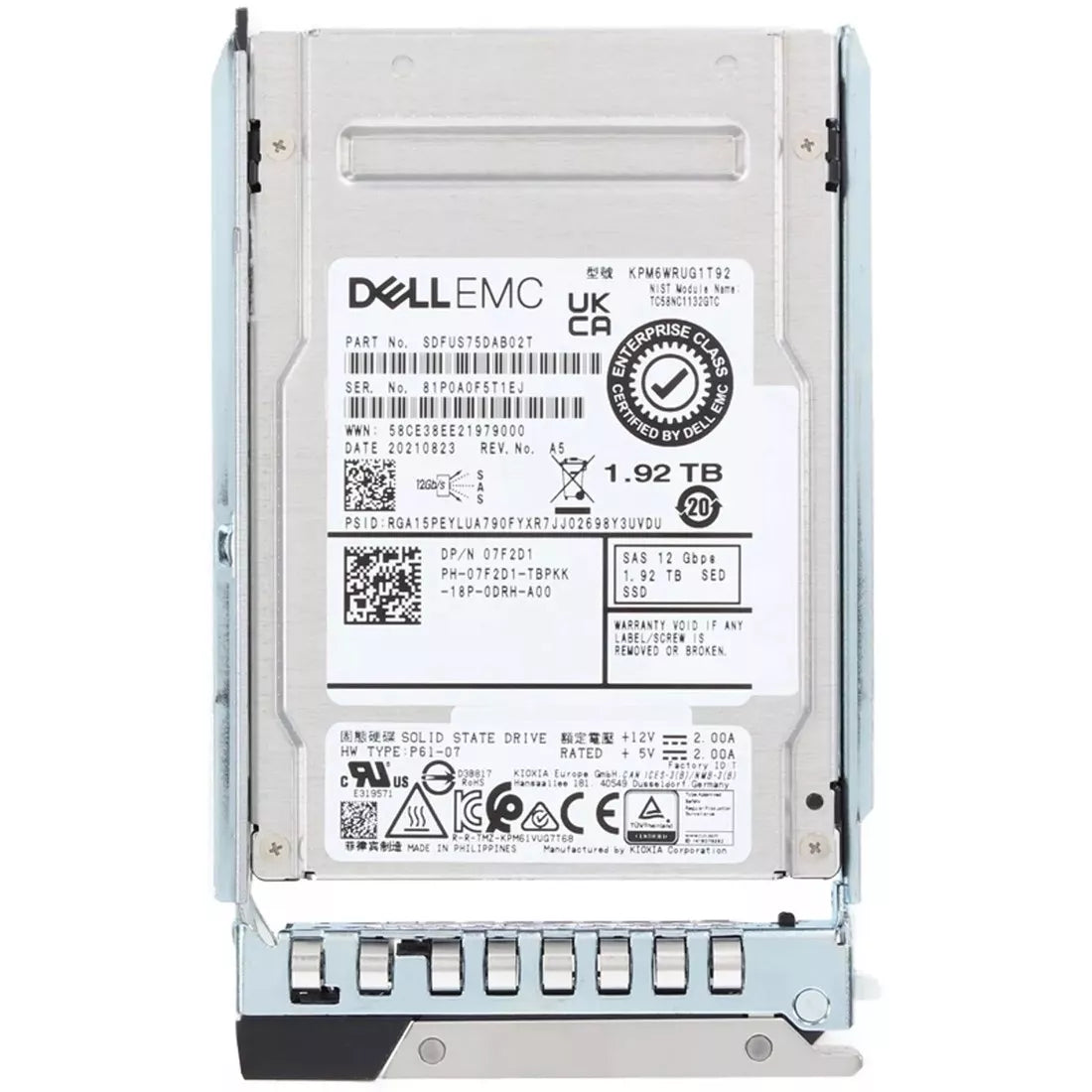 Dell 7F2D1 1.92TB SED SAS-12Gbps 2.5-Inch Read Intensive 1Dwpd SSD | USED Main image