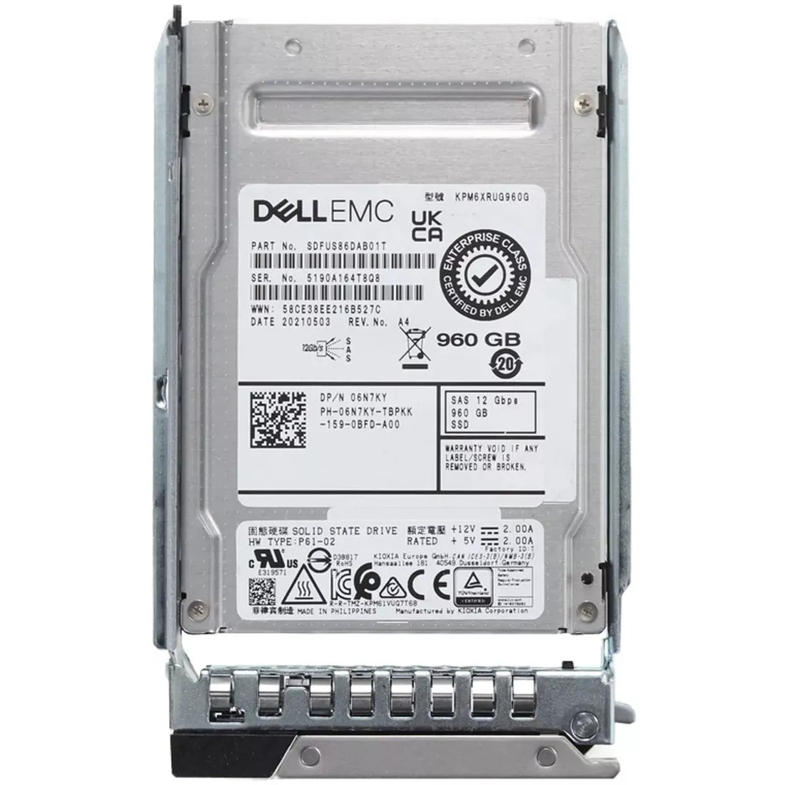 Dell 6N7KY 960Gb SAS-12Gbps Read Intensive 1DWPD 2.5in Hot Plug SSD | USED