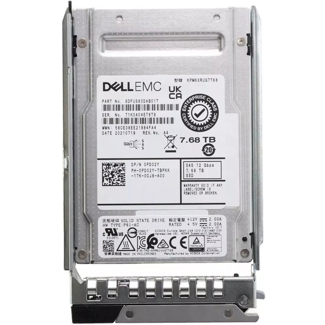 Dell PD02Y 7.68TB SAS 12Gbps Read Intensive 1Dwpd 2.5-Inch Hot Plug SSD | USED Main image