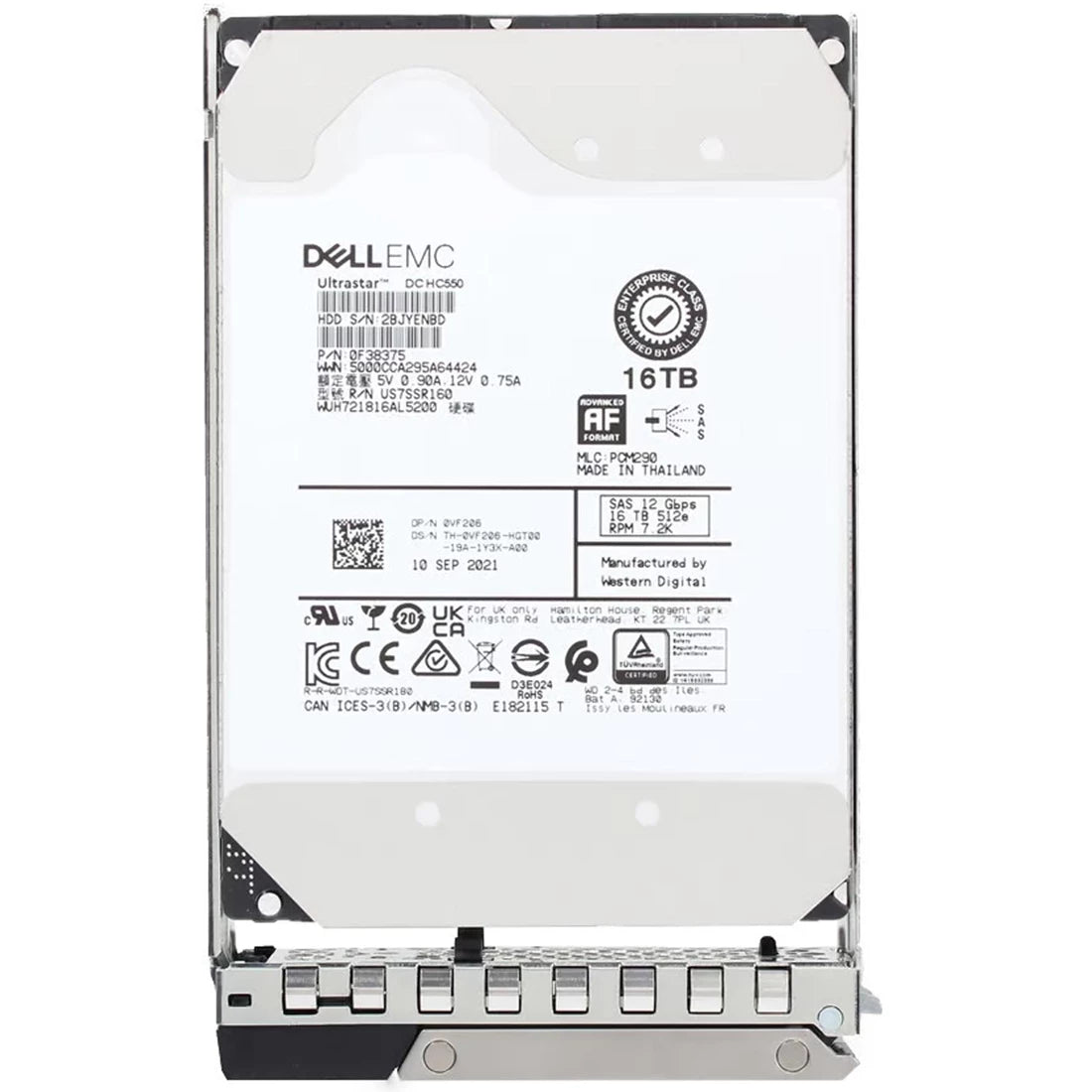 戴尔 VF206 16TB 7.2K RPM SAS 12Gbps 512e 3.5 英寸热插拔硬盘带套件 |用过的