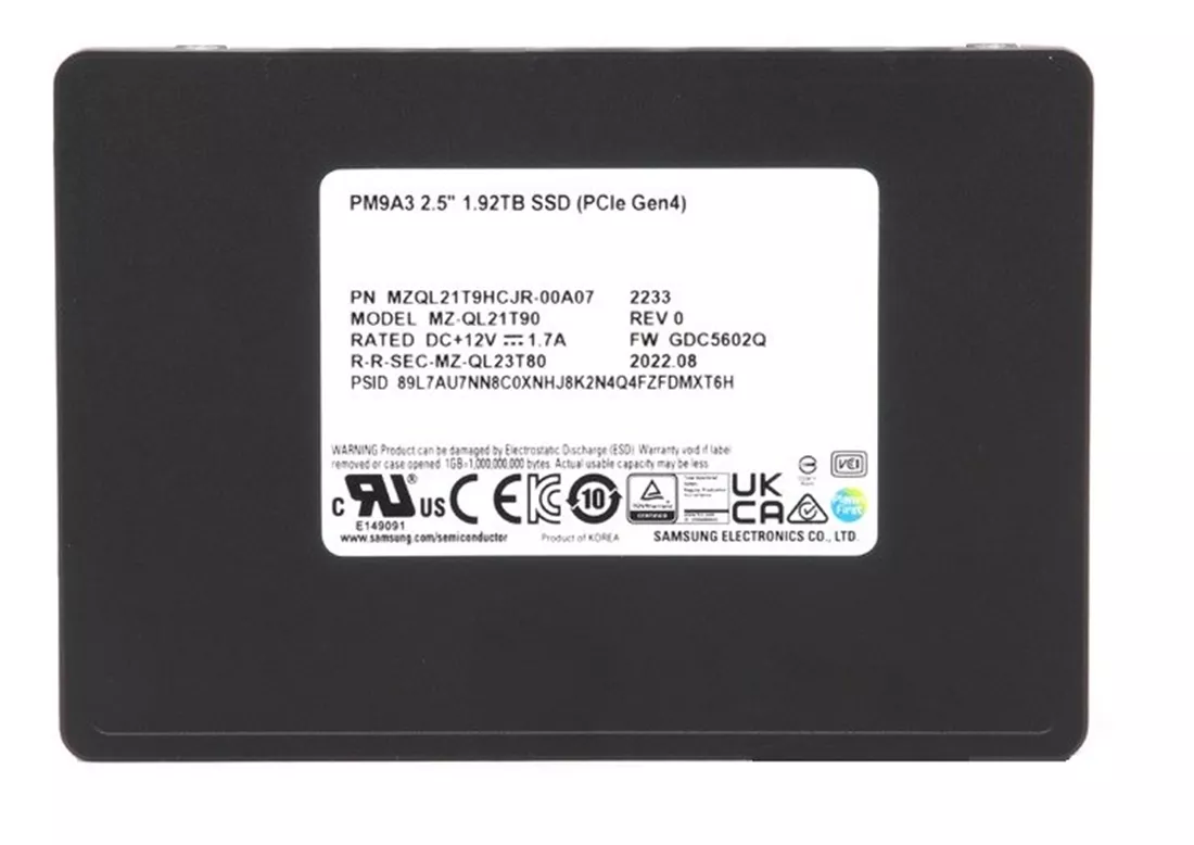 Samsung MZ-QL21T90 PM9A3 1.92TB PCI-E Gen4 x4 U.2 SSD | USED