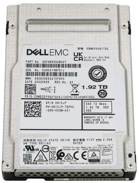 Kioxia KRM6VVUG1T92 1.92TB SAS 12Gbps 2.5 Inch Sử dụng hỗn hợp SSD TLC RM6-V | ĐÃ SỬ DỤNG