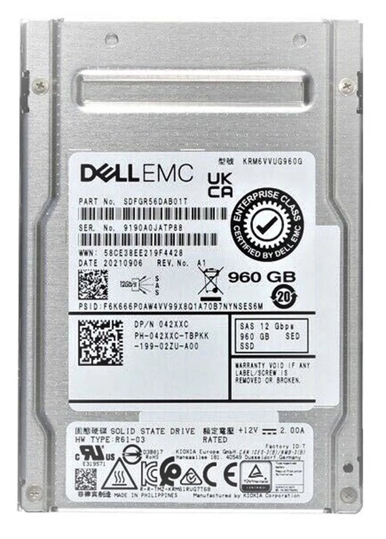 Kioxia RM6 KRM6VVUG960G 혼합 사용 SSD 960GB SAS 12Gb/s DELL OEM | 사용된