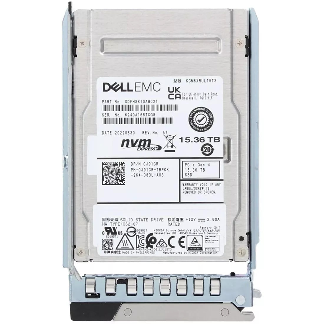 Dell J91CR 15.36TB PCIe NVMe Read-Intensive TLC 2.5 SSD | USED