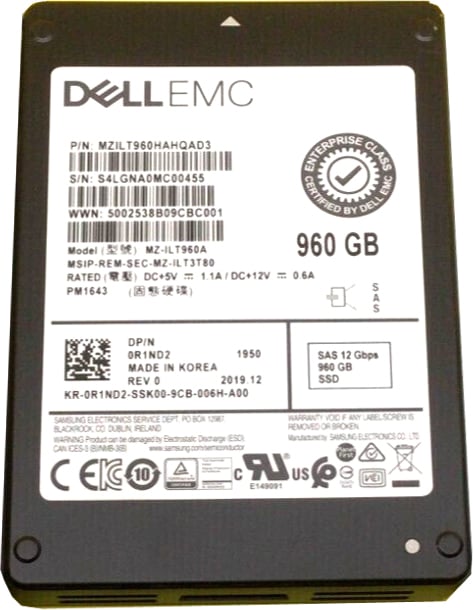 Samsung PM1643 MZILT960HAHQAD3 960 Go SAS 12 Go SSD 2,5 pouces | UTILISÉ