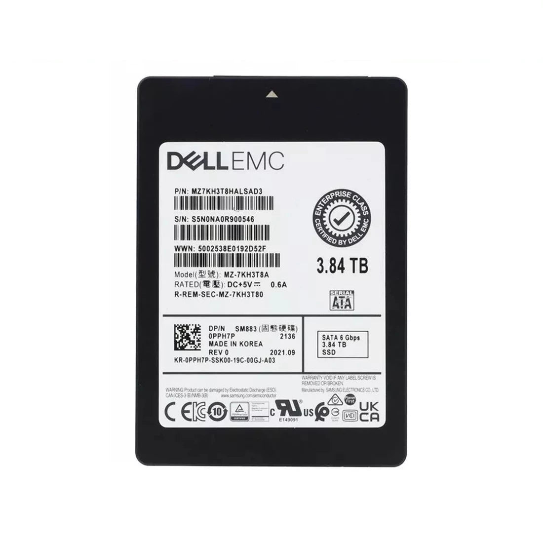 翻新|三星SM883 MZ-7KH3T8A SSD 3.84 TB SAS 6GB/S DELL OEM翻新