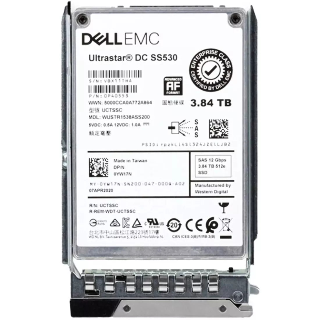 Dell YW17N 3.84TB SAS-12gbps Read Intensive TLC 2.5" Hot plug SSD | USED