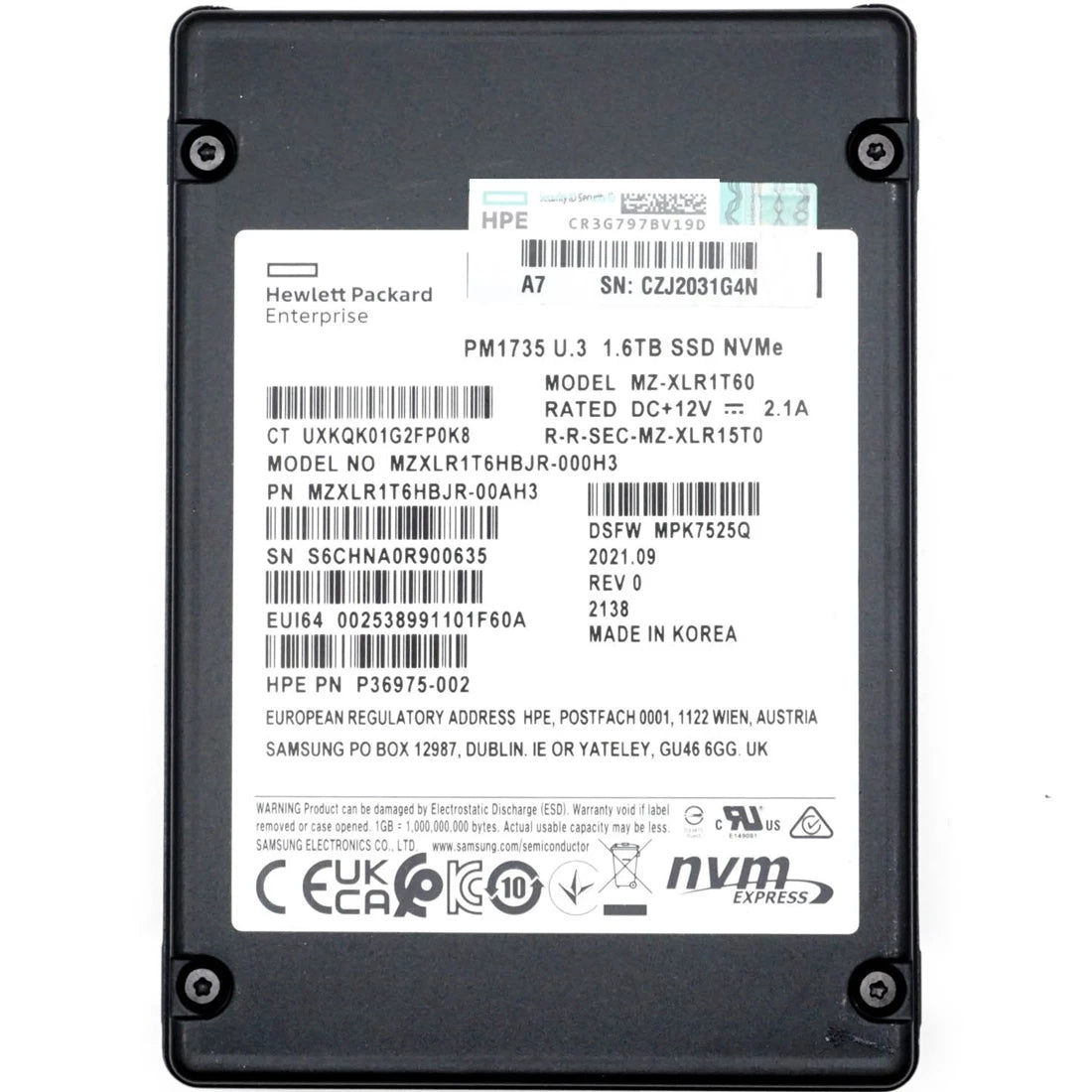 Samsung PM1735 MZXLR1T6HBJR-000H3 SSD 1.6 TB Pci Express X4 (NVMe) HPE OEM | USED
