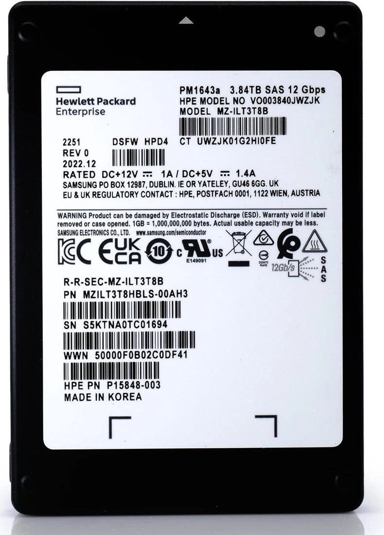 三星 PM1643a MZILT3T8HBLS-00AH3 SSD 3.84 TB SAS 12Gb/s HPE OEM 全新 |用过的