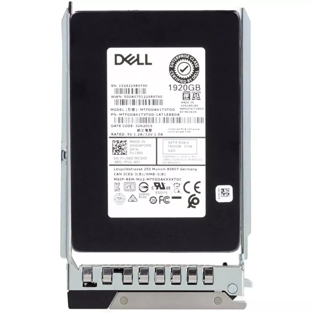戴尔 VJ36D 1.92TB SATA 6Gbps 读取密集型 1DWPD 2.5 英寸热插拔 SSD |用过的 主图