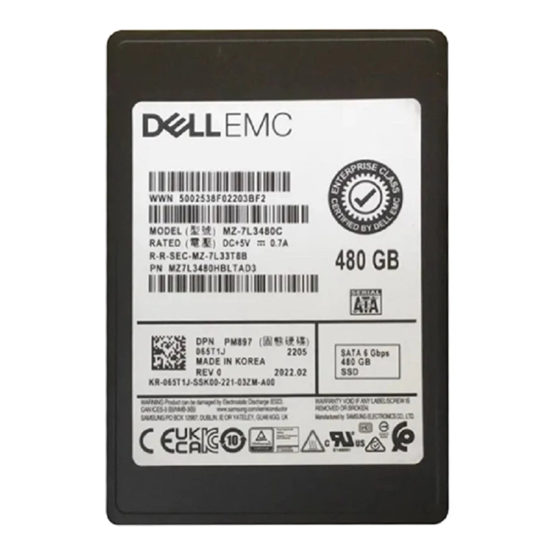 Refurbished | Samsung PM897 MZ7L3480HBLTAD3 Mixed Use SSD 480 GB SATA 6Gb/s DELL OEM Refurbished 메인 이미지