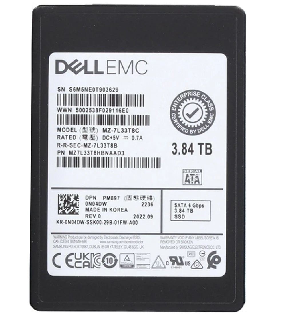 Samsung PM897 MZ7L33T8HBNAAD3 Mixed Use SSD 3.84 TB SATA 6Gb/s DELL OEM | USED Main image