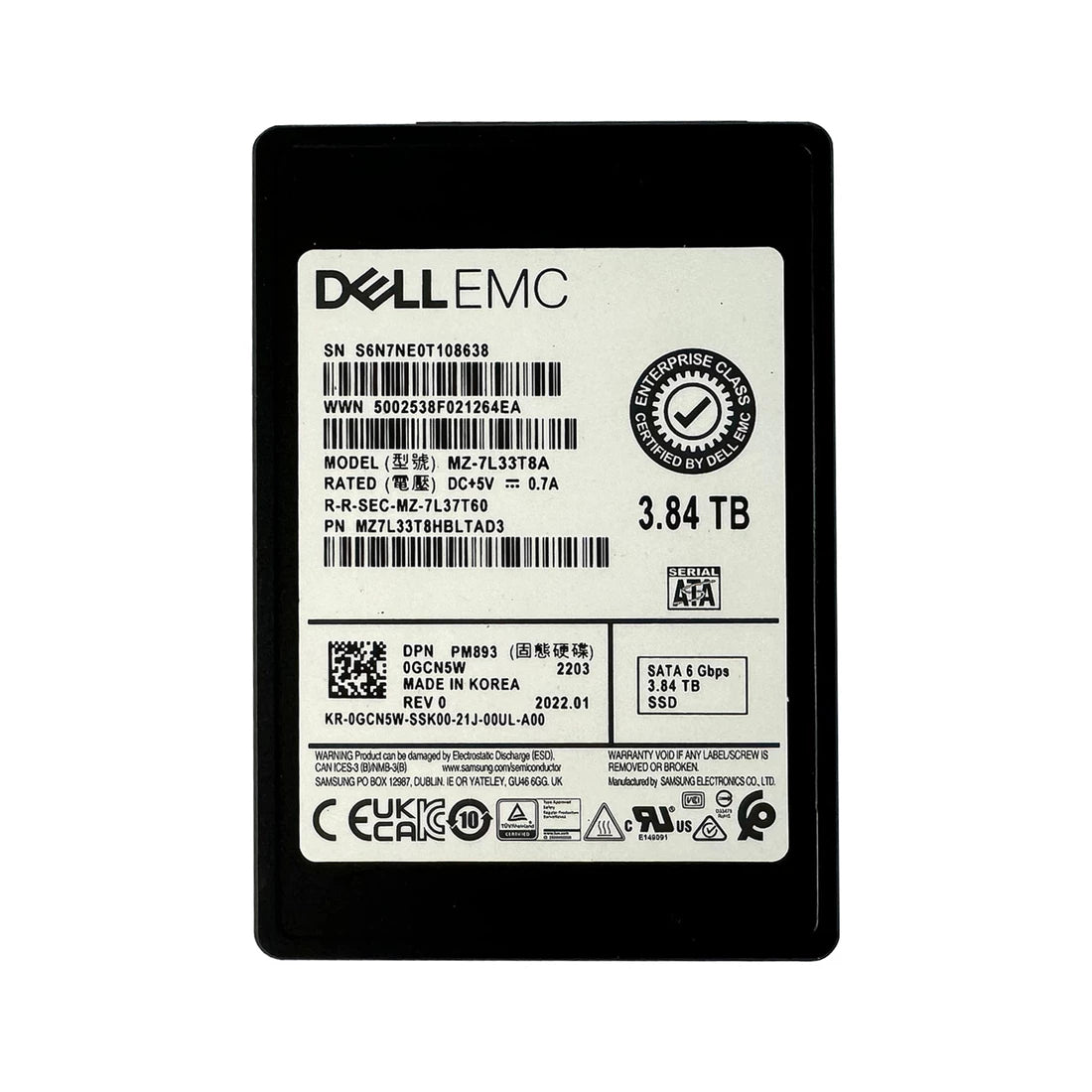 Samsung PM893 MZ7L33T8HBLTAD3 Read Intensive SSD 3.84 TB SATA 6Gb/s DELL OEM | USED Main image