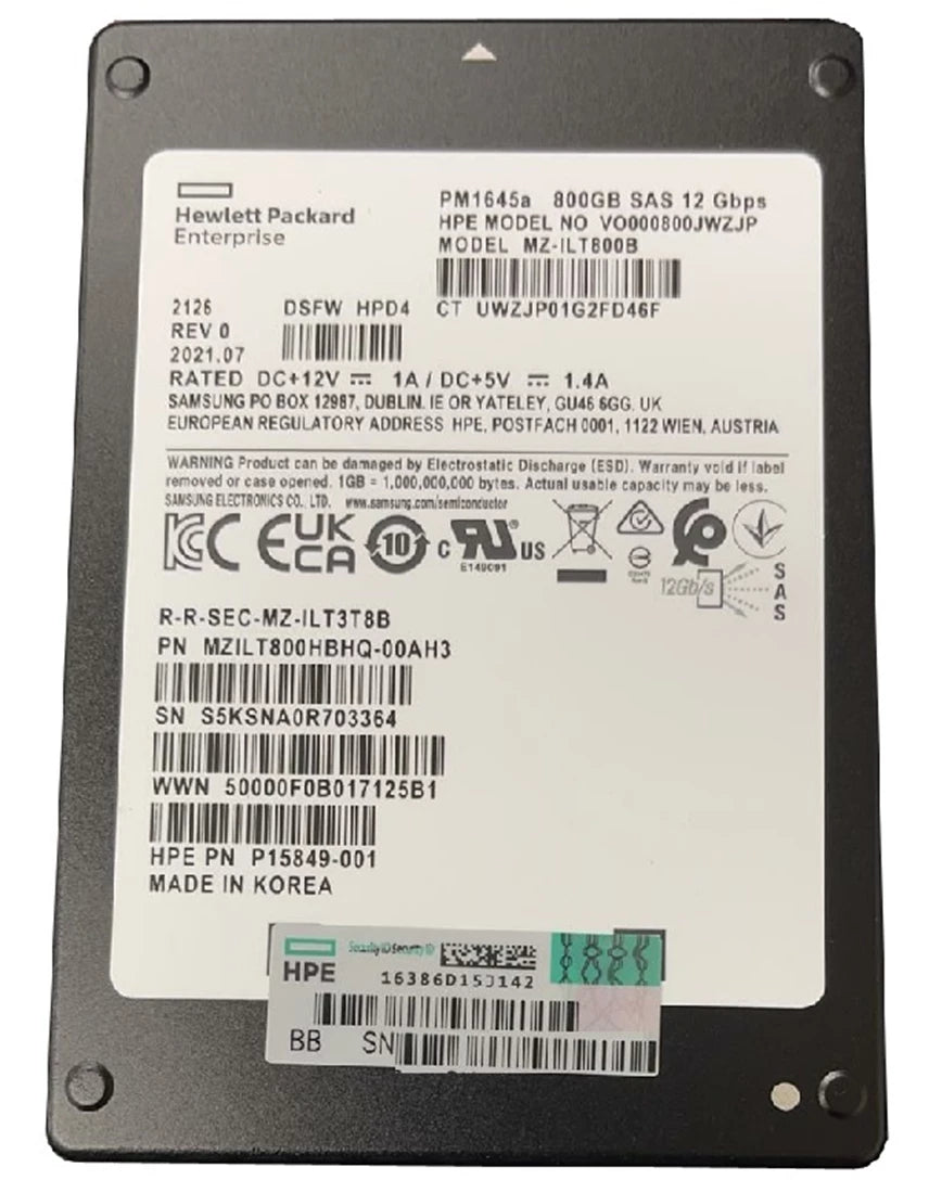 三星 PM1645a MZILT800HBHQ-00AH3 混合用途 SSD 800 GB SAS 12Gb/秒 HPE OEM 全新 |用過的 主圖