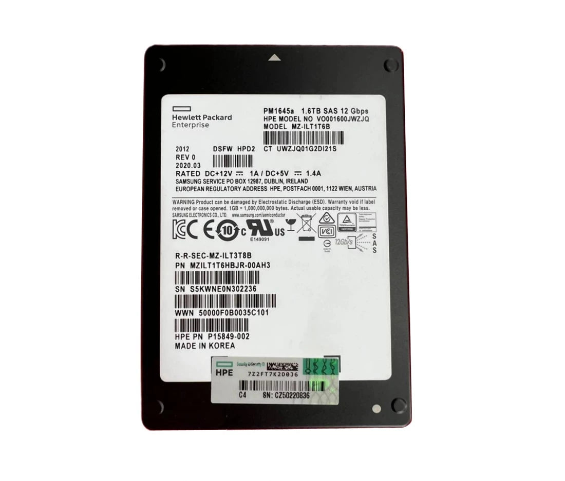 三星 PM1645a MZ-ILT1T6B 混合用途 SSD 1.6 TB SAS 12Gb/秒 HPE OEM |使用過的