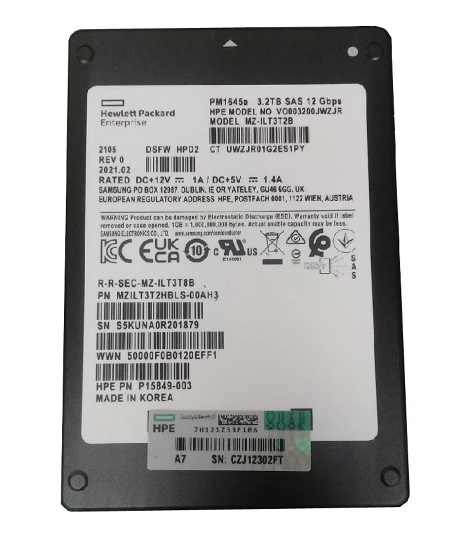 三星 PM1645A MZILT3T2HBLS-00AH3 混合用途 SSD 3.2 TB SAS 12Gb/秒 HPE OEM |用過的 主圖