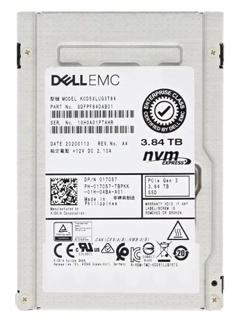 Kioxia CD5 KCD5XLUG3T84 讀取密集型 SSD 3.84 TB PCIe 3.0 x4 (NVMe) 戴爾 OEM 全新 |用過的