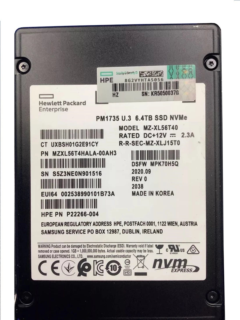 三星 PM1735 MZXL56T4HALA-00AH3 SSD 6.4 TB PCI Express 4.0 x8 (NVMe) HPE OEM |用過的