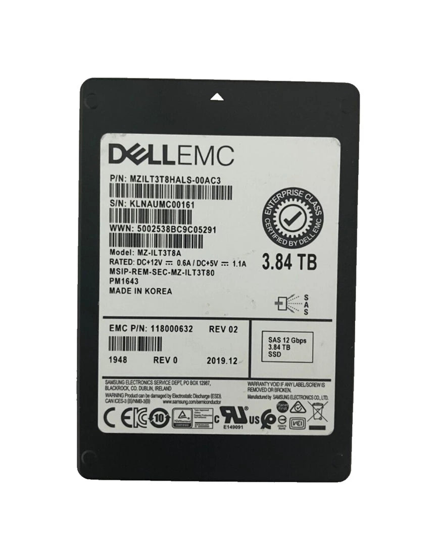 Samsung PM1643 MZILT3T8HALS-00AC3 Read Intensive SSD 3.84 TB SAS 12Gb/s EMC OEM | USED Main image