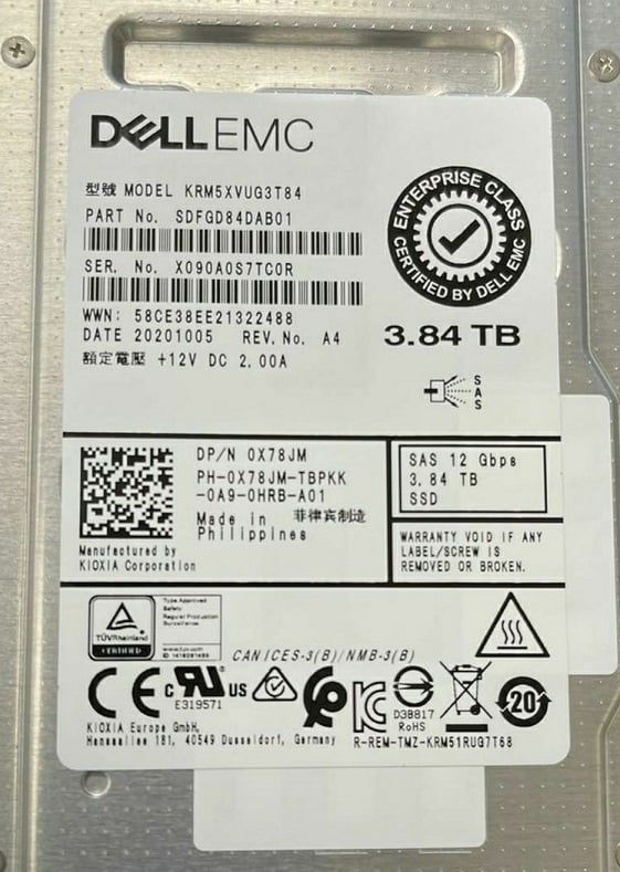 Kioxia SDFGD84DAB01 3.84TB SAS 12Gb/s 2.5 英寸内部 SSD 全新戴尔 OEM |用过的 主图