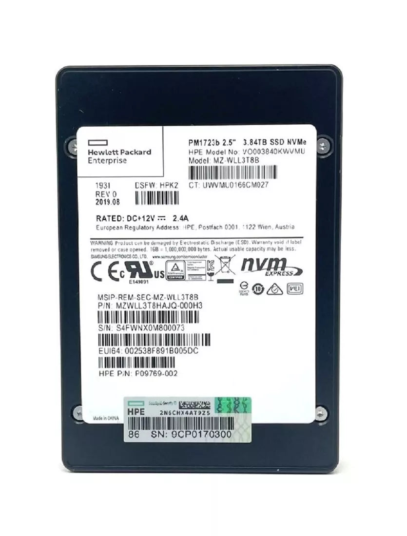 Samsung PM1723B MZWLL3T8HAJQ-000H3 SSD 3,84 To PCIe 3.0 x4 (NVMe) HPE OEM | UTILISÉ Image principale