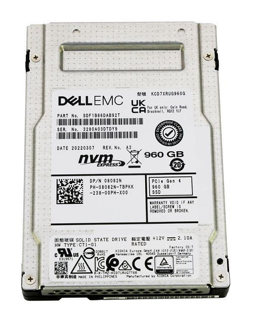 KIOXIA KCD7XRUG960G 960GB NVMe U.2 2.5Inch 15mm RI 1DWPD BiCS TLC Ssd Dell Oem | USED