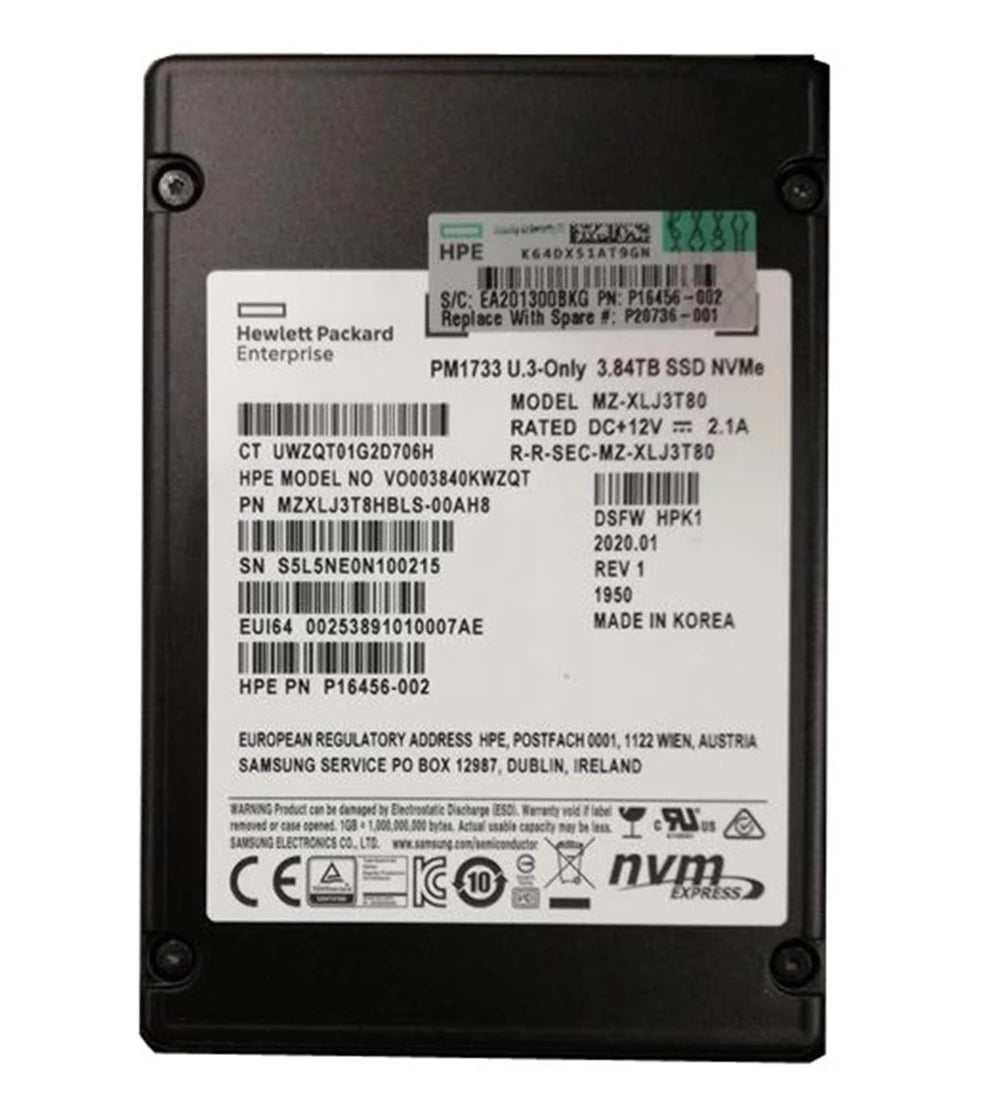 Samsung PM1733 MZXLJ3T8HBLS-00AH8 SSD 3.84 TB PCIe 4.0 x4 (NVMe) HPE OEM | USED