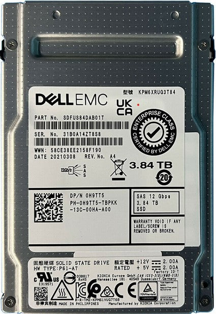 Kioxia SDFUS84DAB01T 3,84 TB SAS 12 Gbit/s 512e 2,5 Zoll PM6-R-Serie SSD Dell OEM | GEBRAUCHT Hauptbild