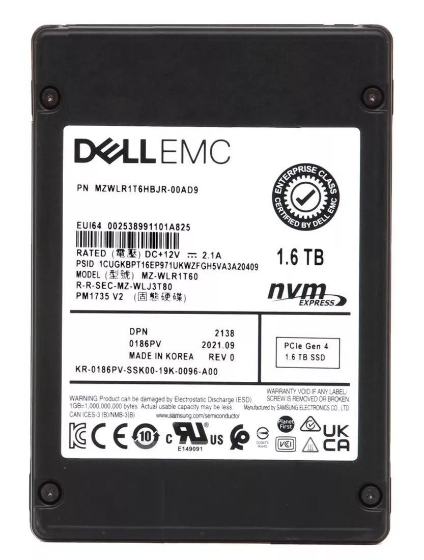 改装| Samsung PM1735 MZWLR1T6HBJR-00AD9 SSD 6.4 TB PCIE 4.0 X8（NVME）Dell OEM改装
