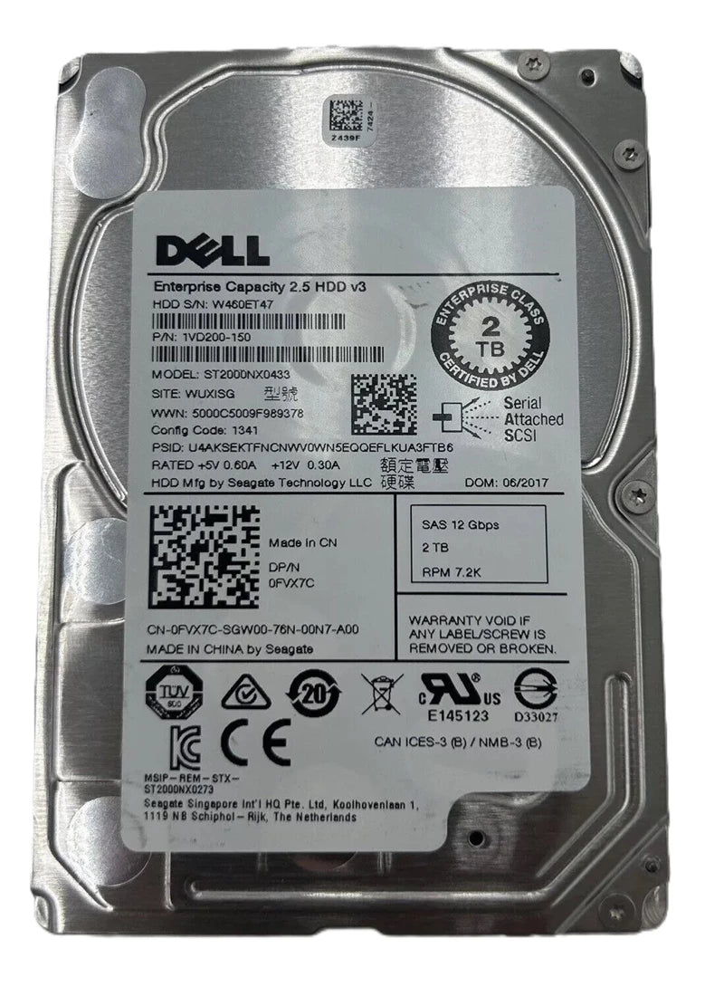 Refurbished | Seagate 1VD200-150 2TB 7.2K SAS-12Gb/s 2.5inch HDD Refurbished Dell OEM
