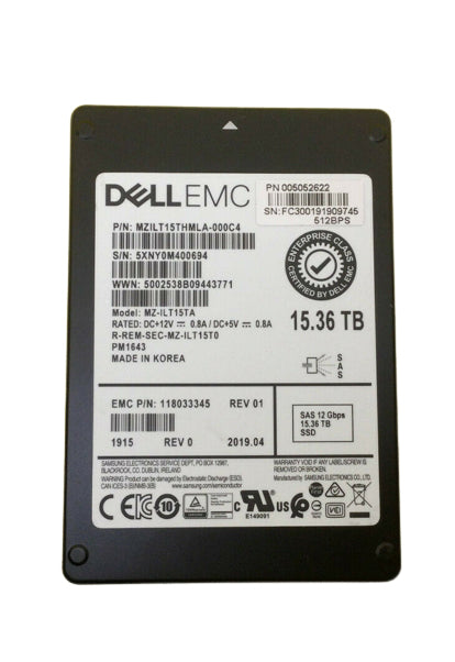 EMC 118033345 15.36 TB PM1643 Solid state drive - 2.5" Internal - SAS 12Gb/s | USED Main image