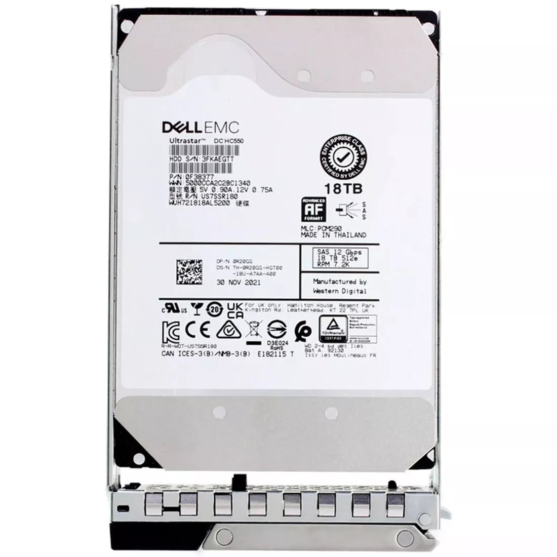 Dell EMC R20GG 18TB 7.2K RPM SAS 12Gbps 512e 3.5 インチ ホットプラグ ハード ドライブ |使用済み メイン画像