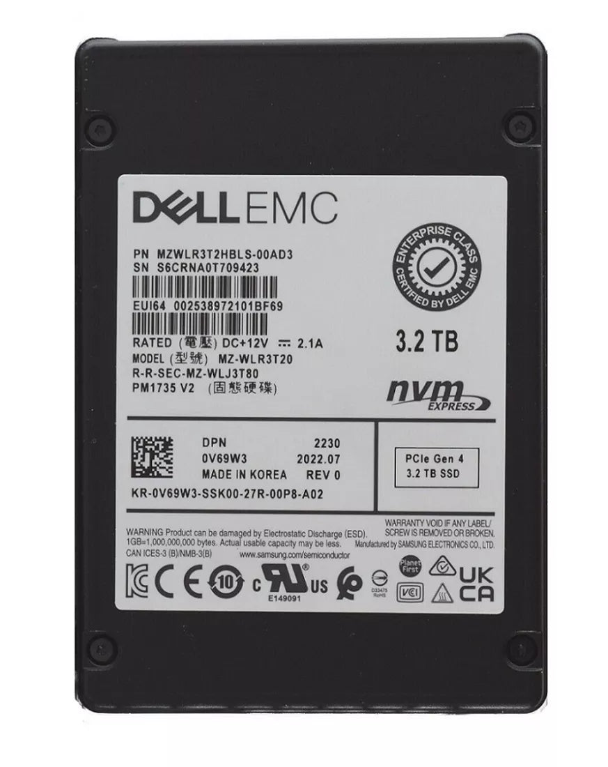 Samsung PM1735 MZWLR3T2HBLS-00AD3 SSD 3.2 TB Pci Express 4.0 X8 (NVMe) DELL OEM | USED