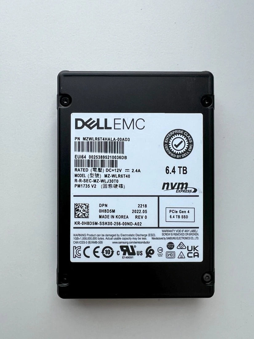 翻新|三星PM1735 MZWLR6T4HALA-00AD3 SSD 6.4 TB PCI Express 4.0 X8（NVME）Dell OEM翻新