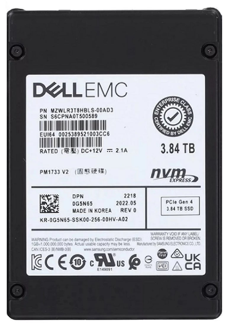Samsung PM1733 MZWLR3T8HBLS-00AD3 SSD 3.84 TB PCIe 4.0 x4 (NVMe) DELL OEM | USED