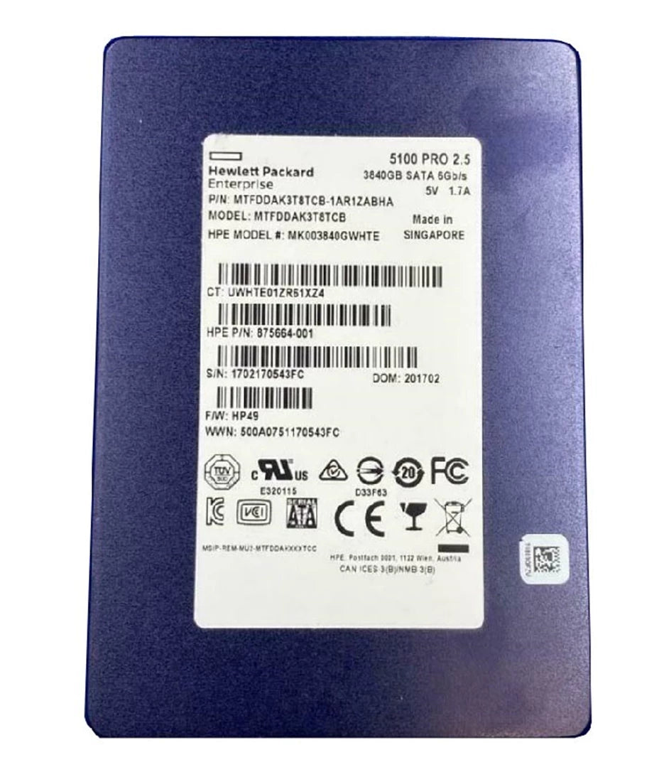 Refurbished | Micron 5100 PRO MTFDDAK3T8TCB-1AR1ZABHA SSD 3.84 TB SATA 6Gb/s HPE OEM Refurbished