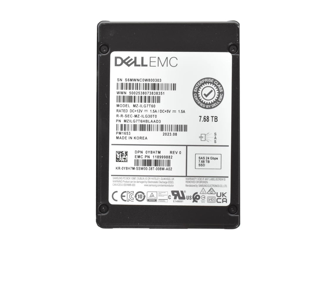 Samsung PM1653 MZILG7T6HBLAAD3 Read Intensive SSD 7.68 TB SAS 24Gb/s DELL OEM Brand New | USED Main image