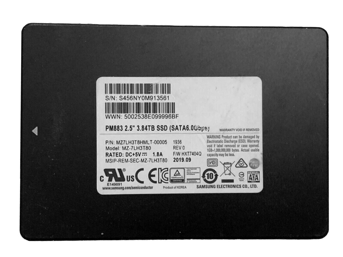 三星 MZ-7LH3T80 PM883 3.84TB Sata 6Gbps 2.5 英寸固态硬盘 |用过的