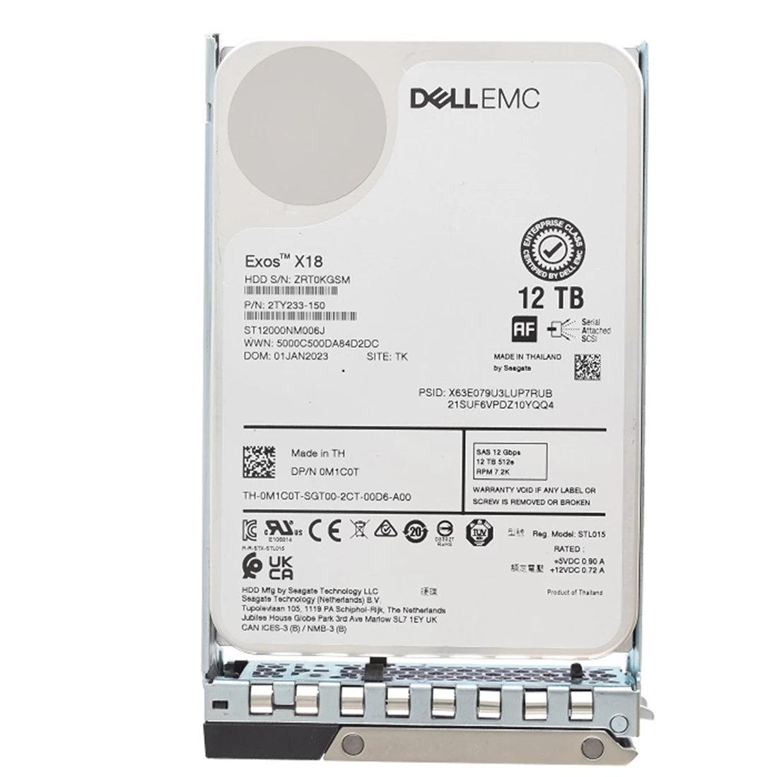 Dell M1C0T 12TB 7.2K SAS-12Gbps 512e 3.5 インチ ホットプラグ ハード ドライブ (トレイ付き) |使用済み