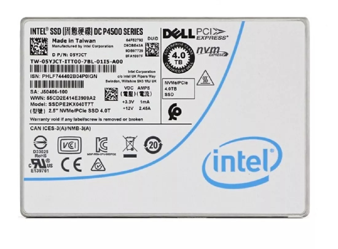 翻新|英特尔DC P4500 SSDPE2KX040T7T SSD 4 TB PCIE 3.1 X4（NVME）DELL OEM翻新