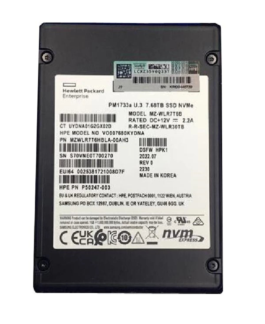 改装済み | Samsung PM1733a MZ-WLR7T6B SSD 7.68 TB PCIe 4.0 x4 (NVMe) HPE OEM 再生品 メイン画像