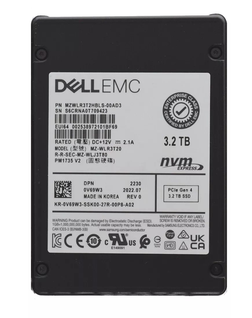 Samsung PM1735 MZ-WLR3T20 SSD 3.2 TB Pci Express 4.0 X8 (NVMe) DELL OEM | USED
