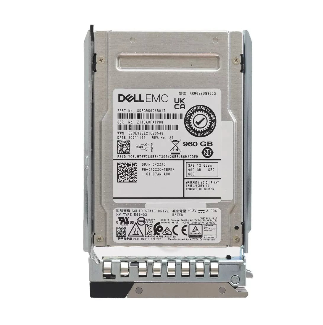 Dell 42XXC 960gb SED SAS-12Gbps 혼합 사용 3DWPD 2.5인치 핫플러그 SSD 새상품 | 사용된