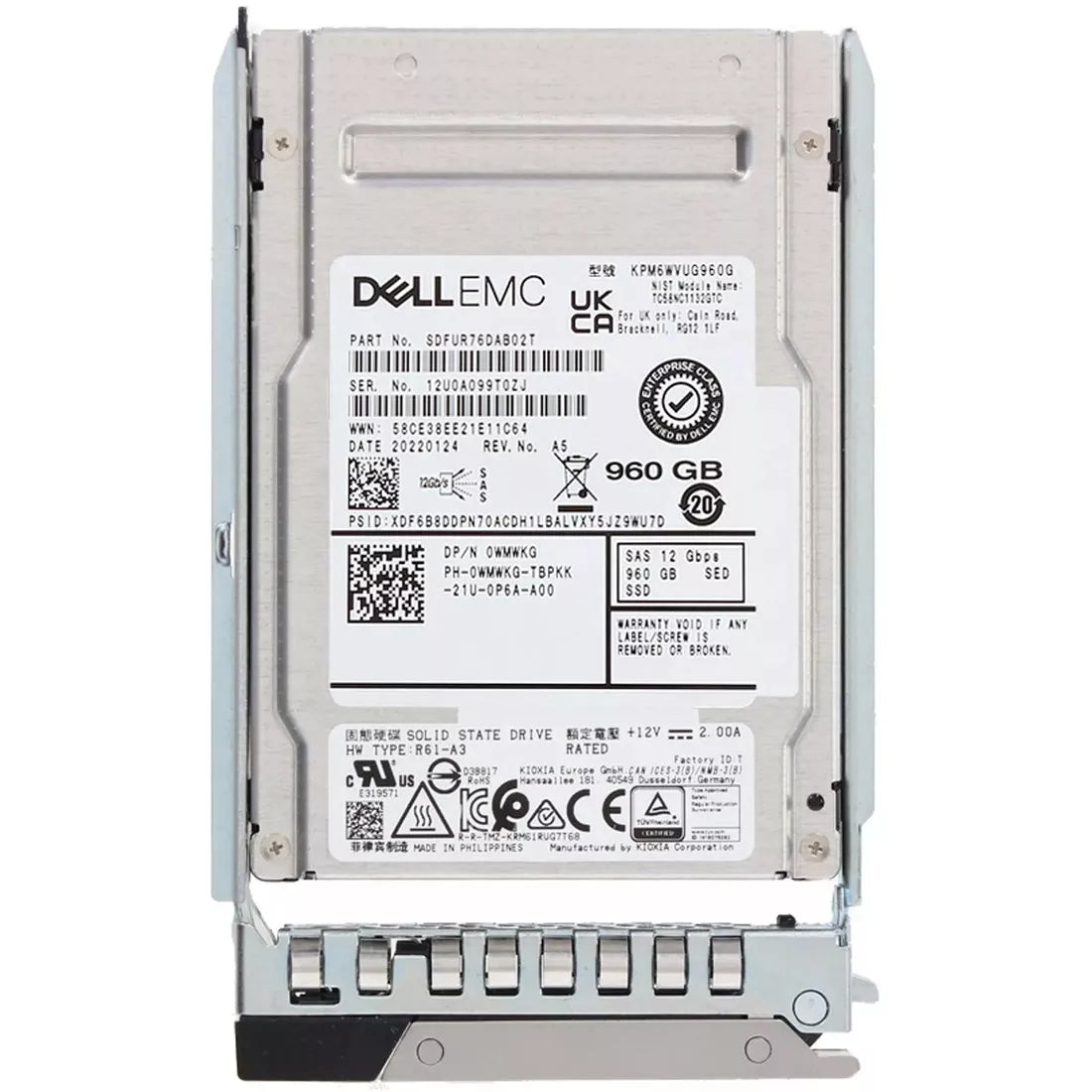Dell WMWKG 960GB SED SAS-12Gbps 혼합 사용 3DWPD 2.5인치 핫 플러그 ​​SSD 새 상품 | 사용된
