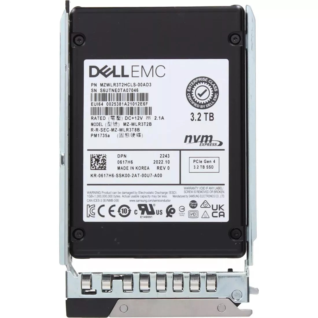 Dell 617H6 3.2TB PCIe Gen4 NVMe Mixed Use TLC U.2 2.5 SSD | USED Main image